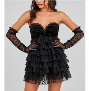 For Love And Lemons Jourdan Black Mini Dress With Gloves NWT